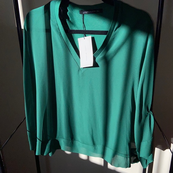 NWT Zara lined green blouse - Picture 3 of 8